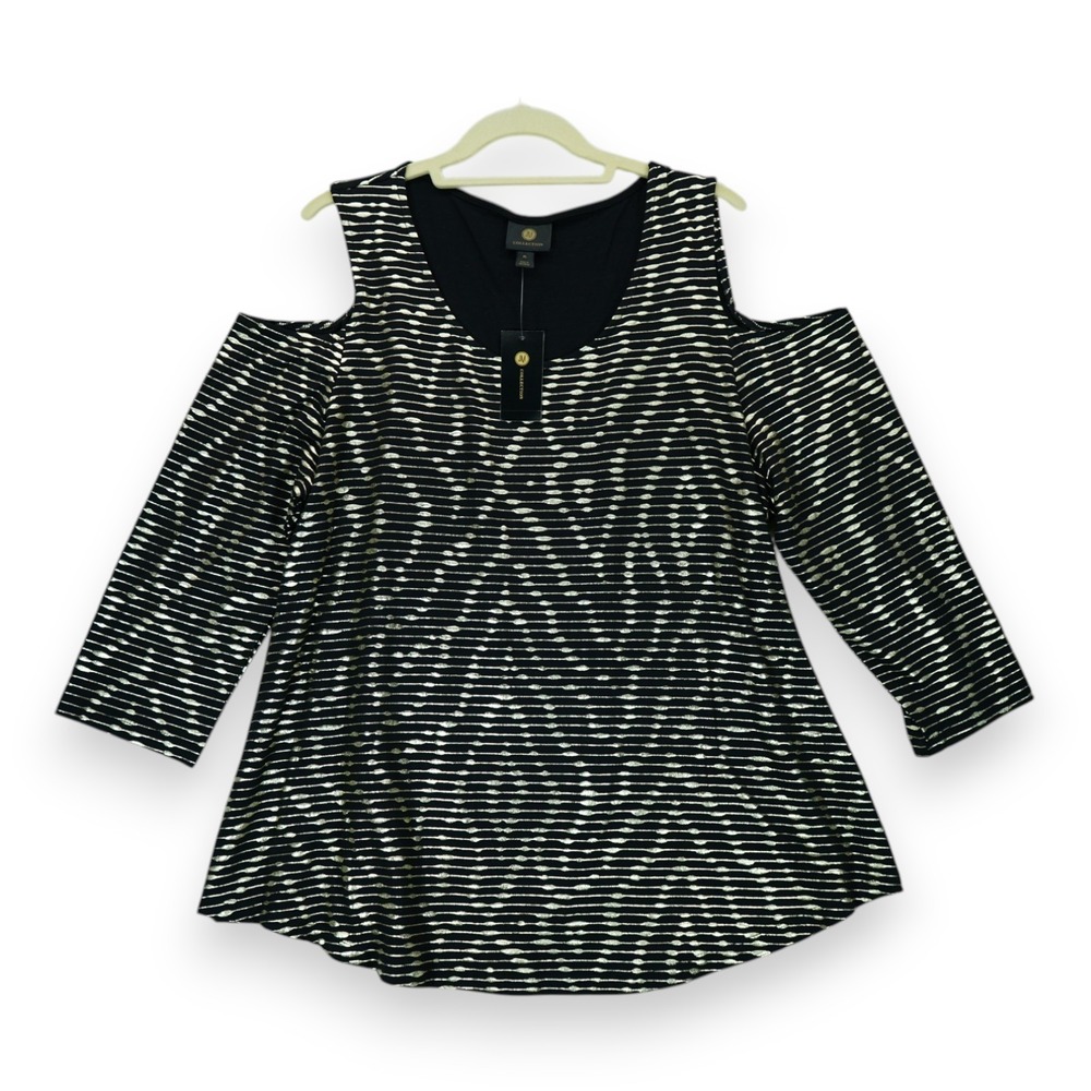 NWT JM Collection Cold Shoulder Blouse Top Womens Size XL Black Gold